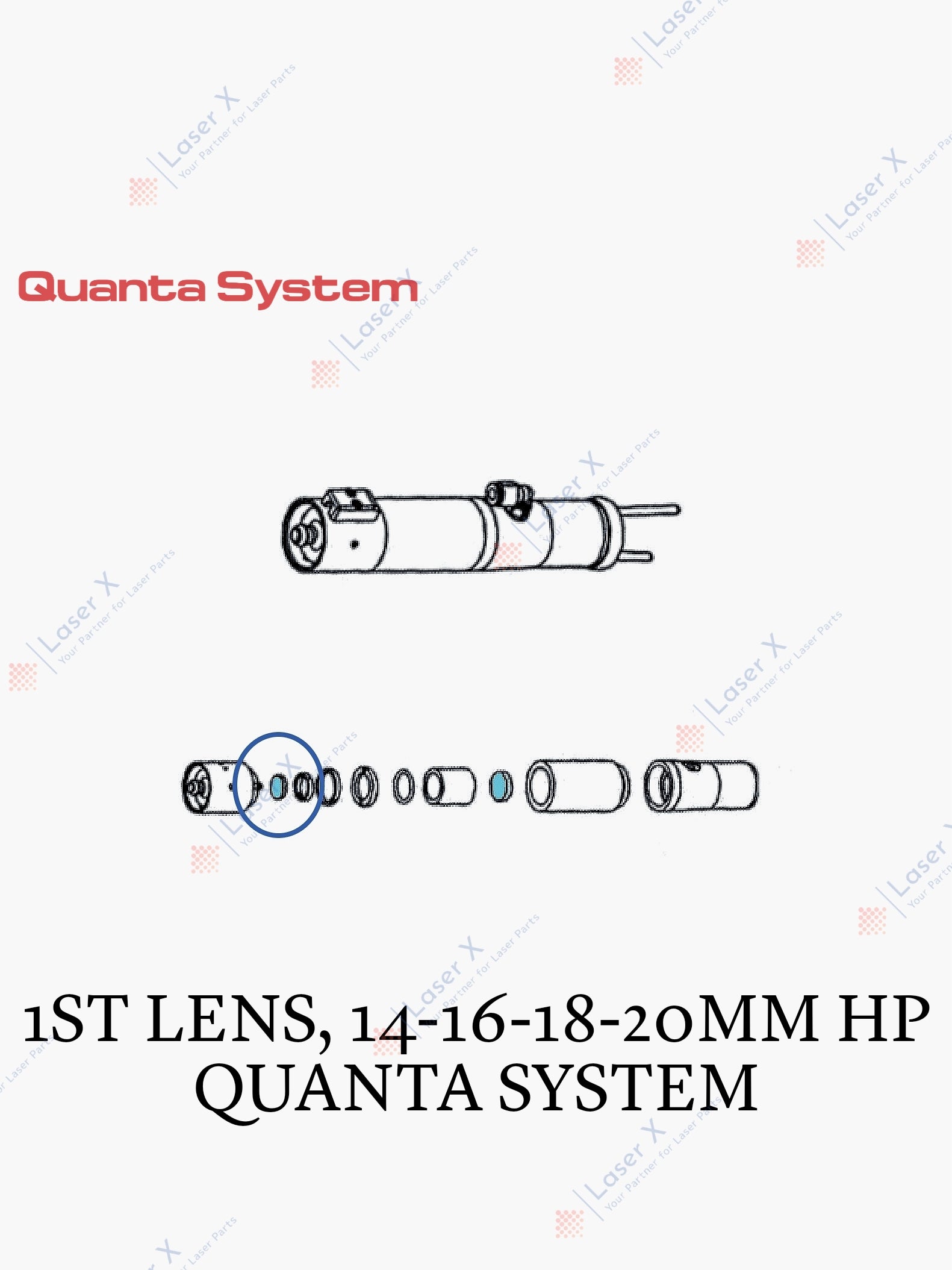 1st lens of 14, 16, 18, 20 mm handpieces for Quanta System laser hair removal device (OBM003153), Duetto, Thunder, Light, Domino