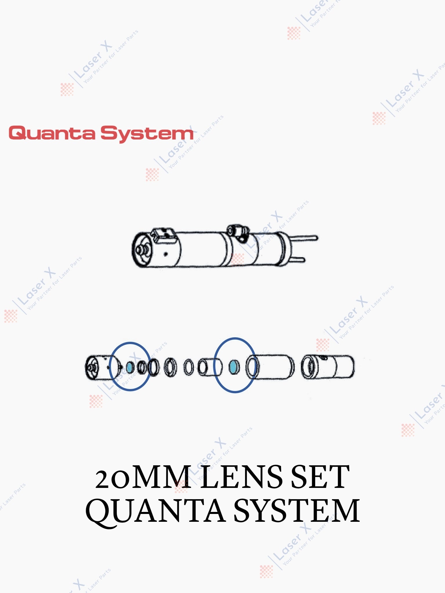 20 mm handpiece lens set for Quanta System laser hair removal device, Duetto, Thunder, Light, Domino