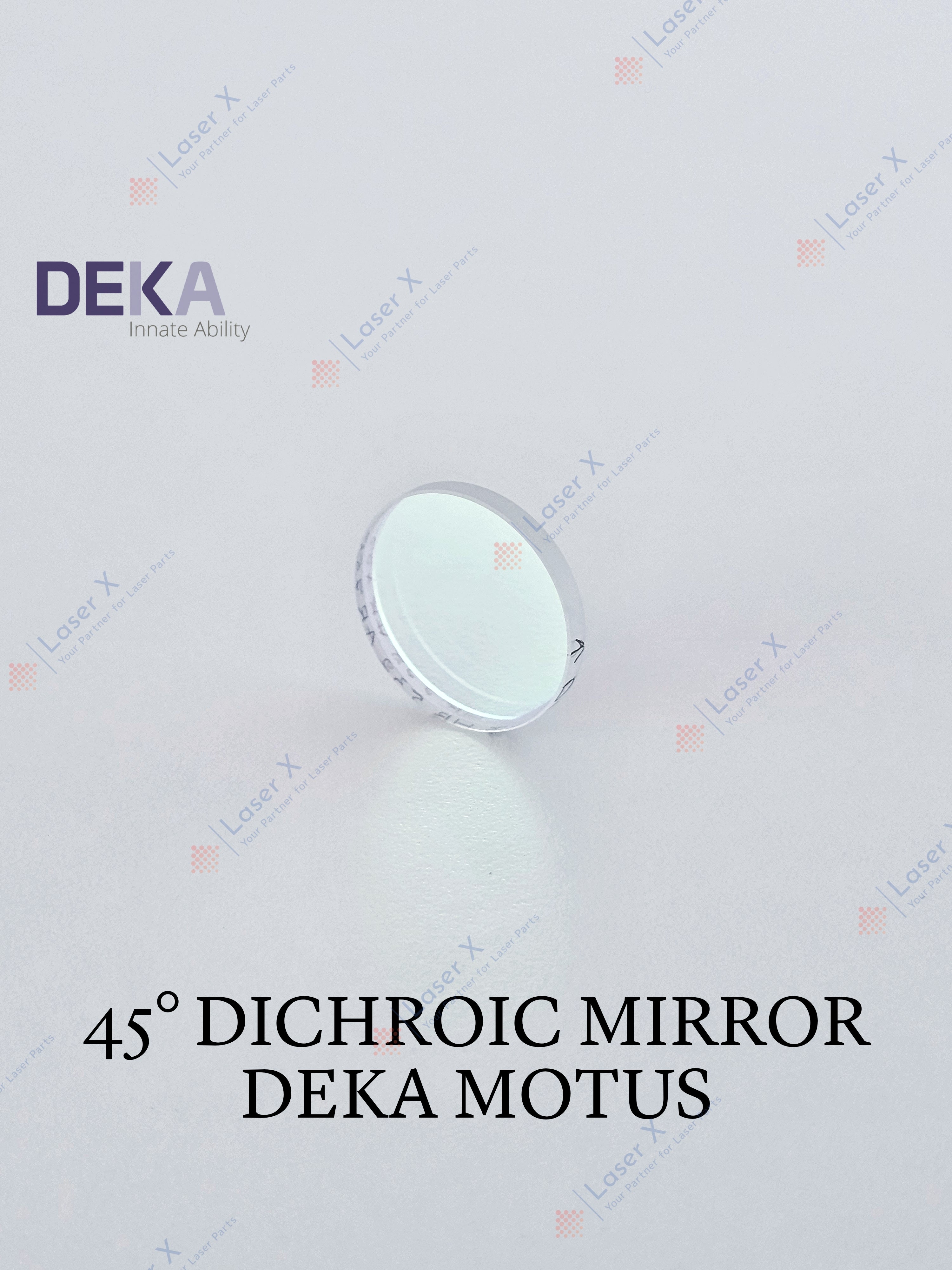 45° dichroic mirror for DEKA Motus AX laser hair removal device (080202031), replacement 45-degree laser mirror optic.