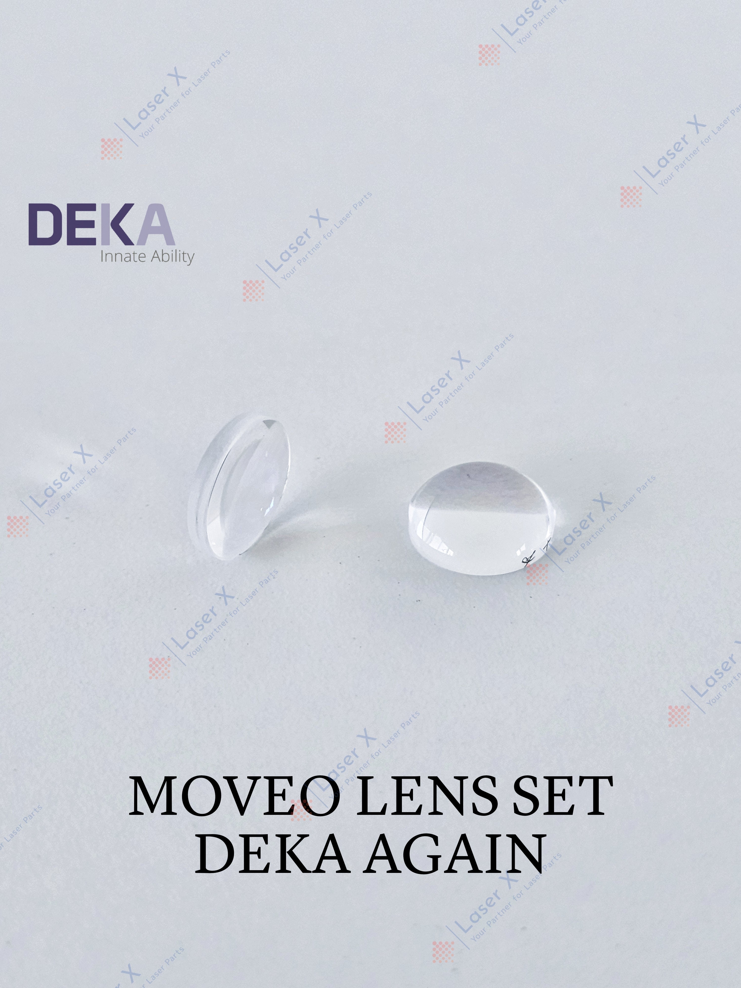 Moveo lens set for DEKA Again laser hair removal device, replacement laser handpiece lenses.