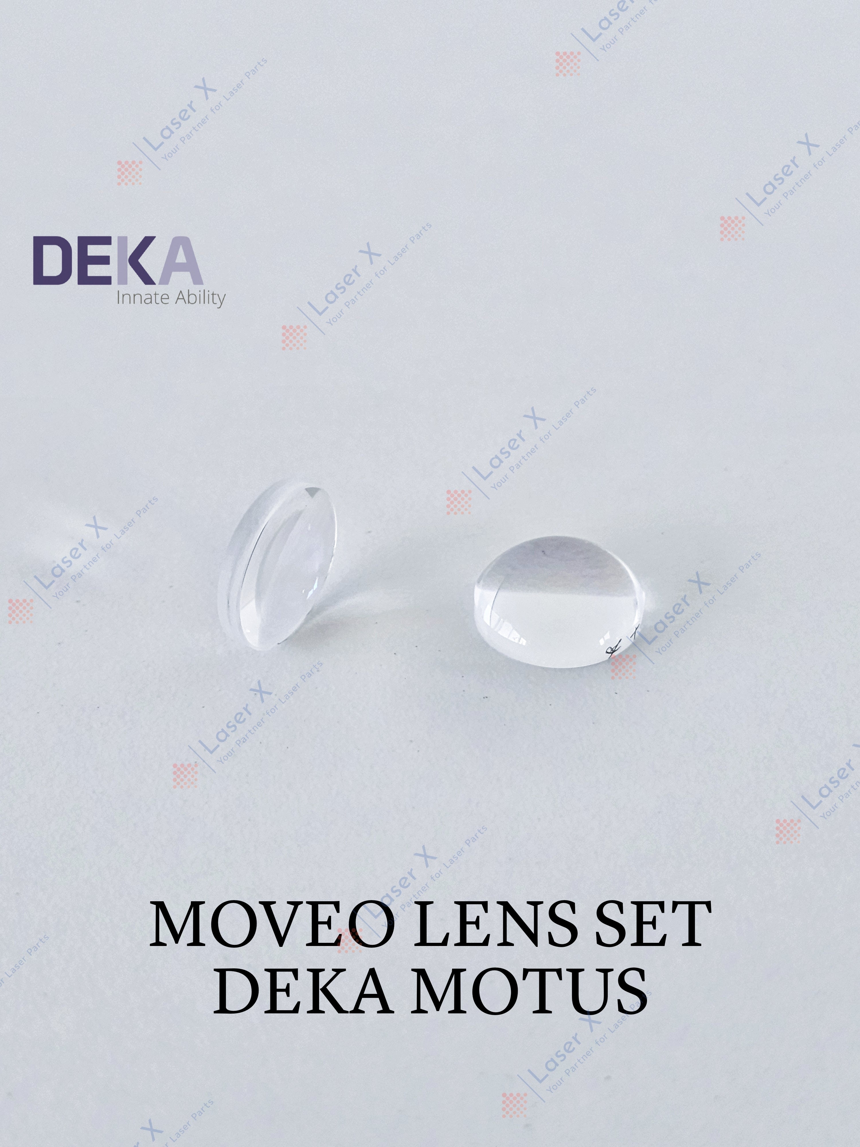 Moveo handpiece lens set for DEKA Motus AX / AY laser hair removal device, replacement laser handpiece lenses.