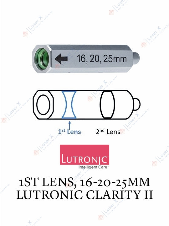 First lens for Lutronic Clarity II laser 16–20–25 mm and 16–20–24 cartridge, replacement handpiece lens.