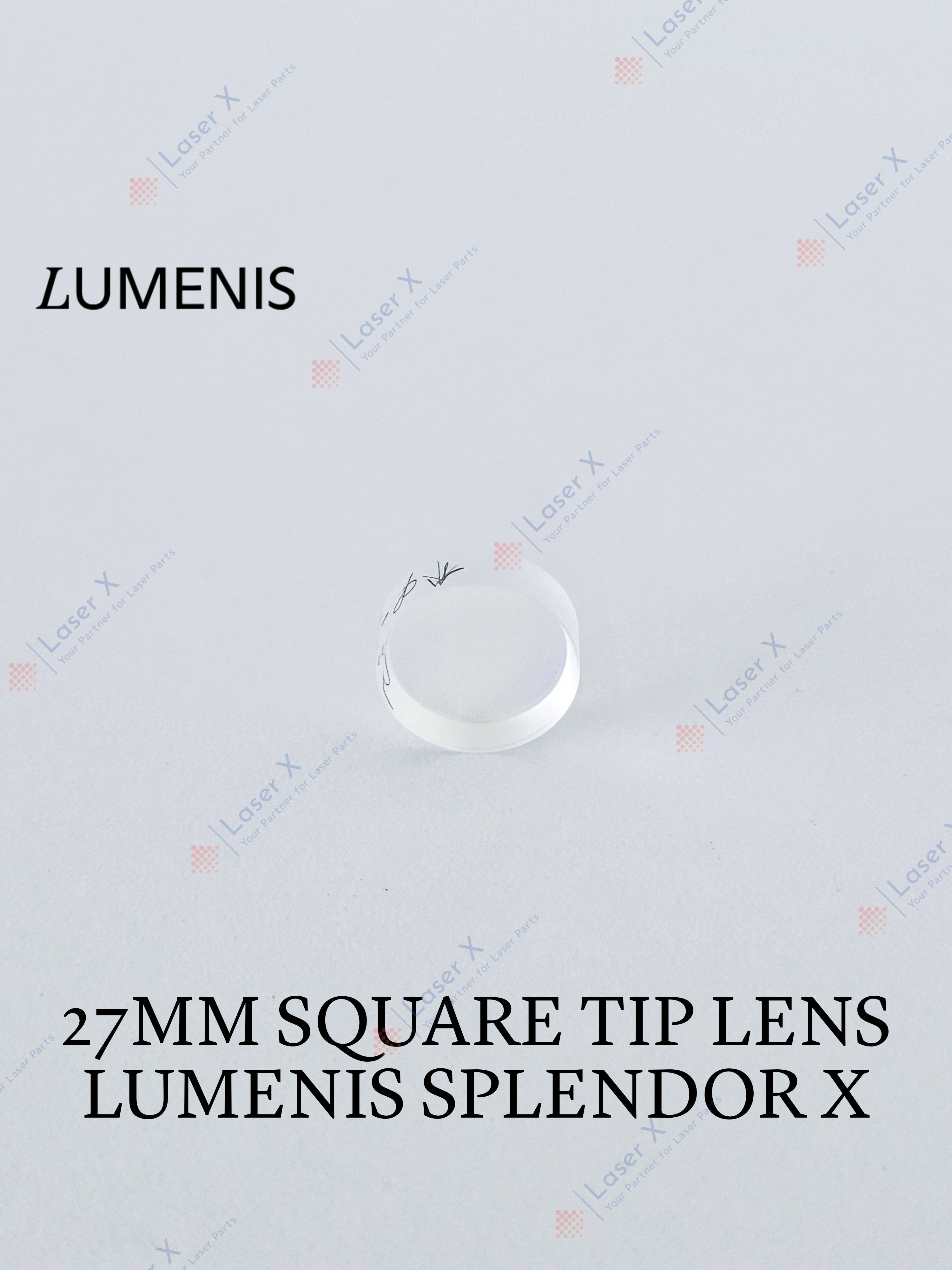 27×27 mm square tip lens for Lumenis Splendor X laser device (SPNB151040), replacement laser handpiece lens.