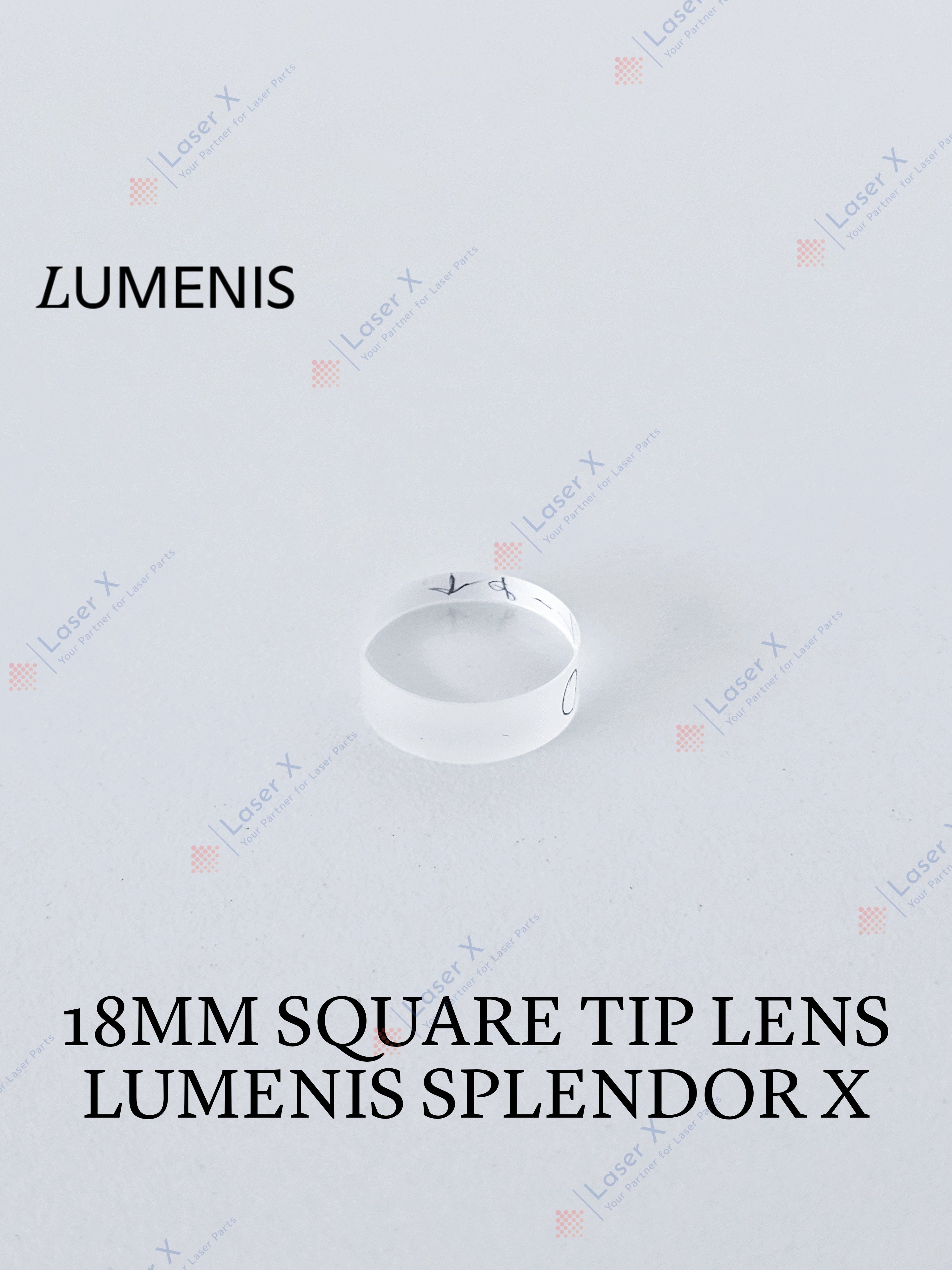 18×18 mm square tip lens for Lumenis Splendor X laser device (SPNB151020), replacement laser handpiece lens. 