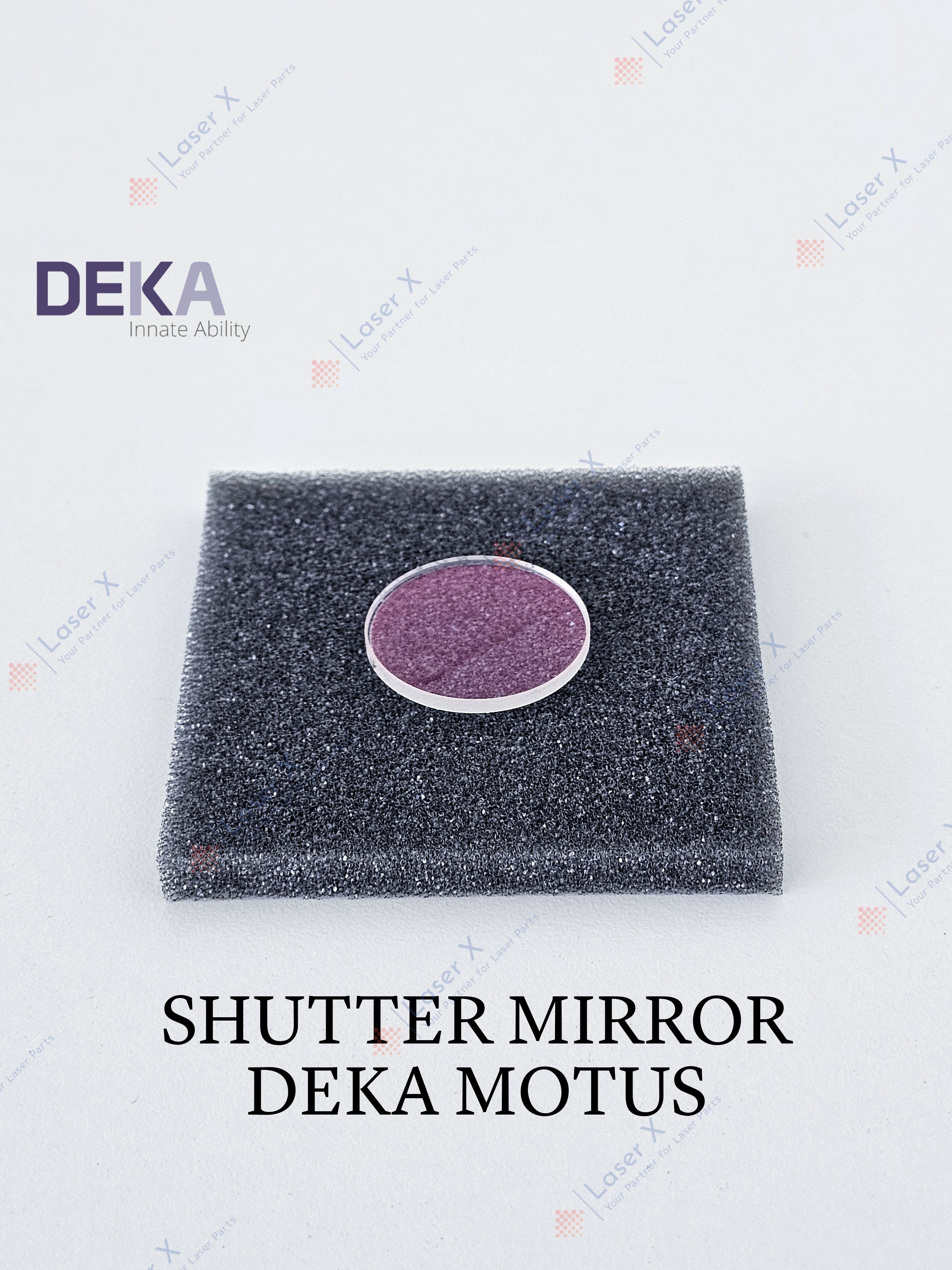 Shutter mirror for DEKA Motus AX laser hair removal device (080202038), replacement high-reflectivity shutter mirror optic.